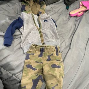 Carters Dino sweats, onesie and jacket outfit